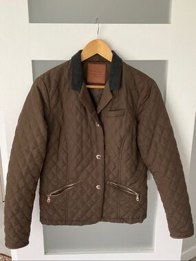 Massimo Dutti women’s Quilted Brown Jacket with Contrasting Grey Collar
